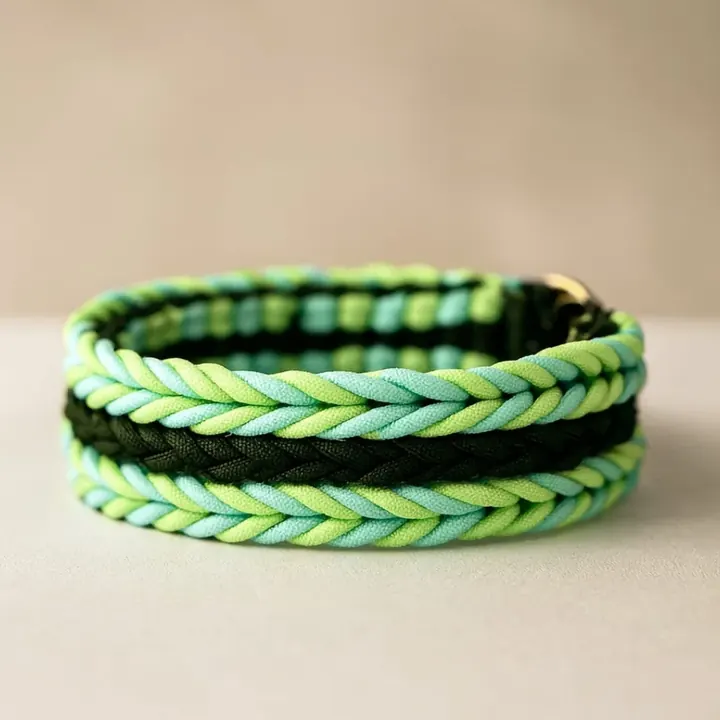 Collar de paracord trenzado hecho a mano en verde y negro